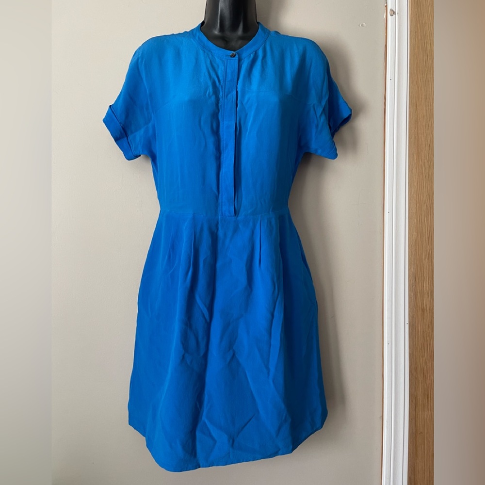 Madewell Blue Silk Short Sleeve Dress EUC